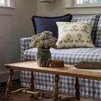 Vintage Blue White Plaid Sofa, Cotton Linen Living Room Series