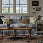 Vintage Blue White Plaid Sofa, Cotton Linen Living Room Series