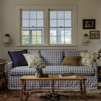 Vintage Blue White Plaid Sofa, Cotton Linen Living Room Series Main Product Image