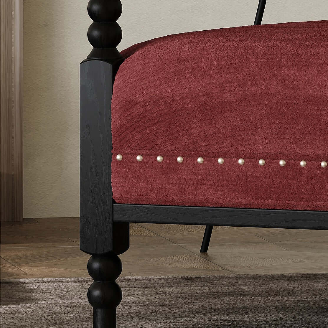 Vintage Bohemian Accent Chair with Floral Fabric and Red Upholstery