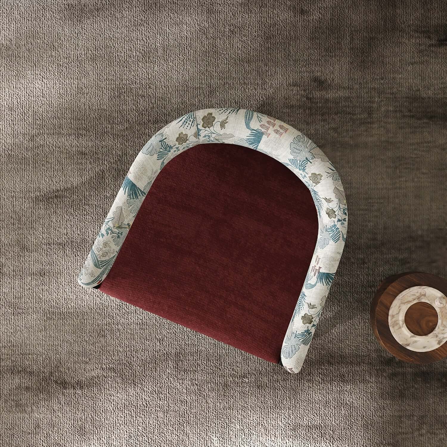 Vintage Bohemian Accent Chair with Floral Fabric and Red Upholstery