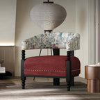 Vintage Bohemian Accent Chair with Floral Fabric and Red Upholstery