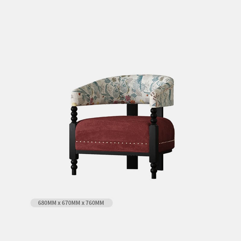 Vintage Bohemian Accent Chair with Floral Fabric and Red Upholstery