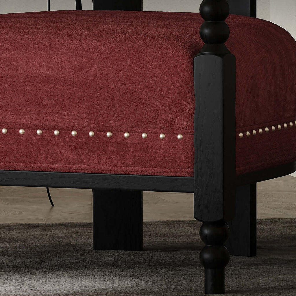 Vintage Bohemian Accent Chair with Floral Fabric and Red Upholstery