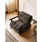 Vintage Botanical Floral Accent Chair With Sculptural Wood Frame