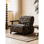Vintage Botanical Floral Accent Chair With Sculptural Wood Frame