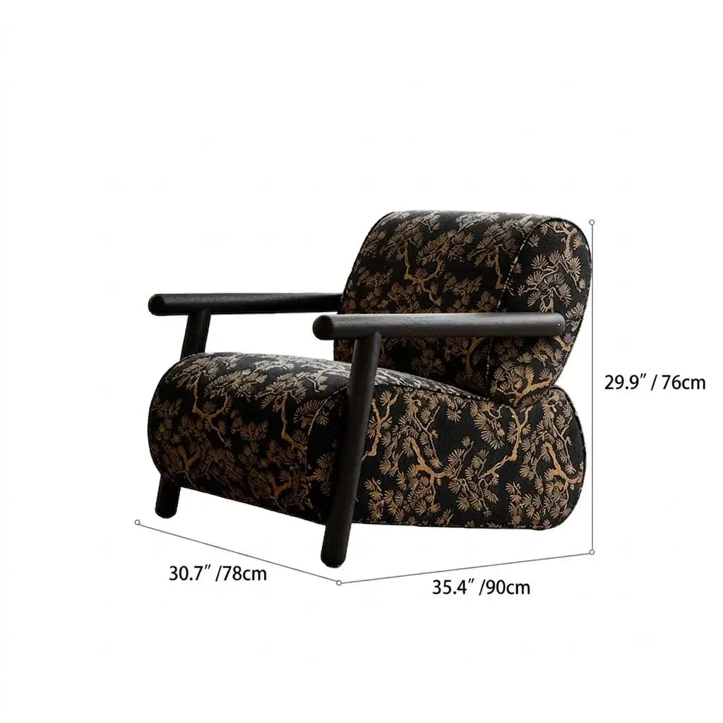 Vintage Botanical Floral Accent Chair With Sculptural Wood Frame Dimensions