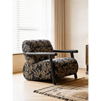 Vintage Botanical Floral Accent Chair With Sculptural Wood Frame Main Product Image