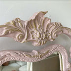 Vintage Carved Vanity With 3-Part Mirror In Soft Pink