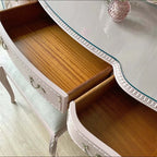 Vintage Carved Vanity With 3-Part Mirror In Soft Pink