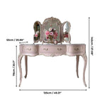 Vintage Carved Vanity With 3-Part Mirror In Soft Pink