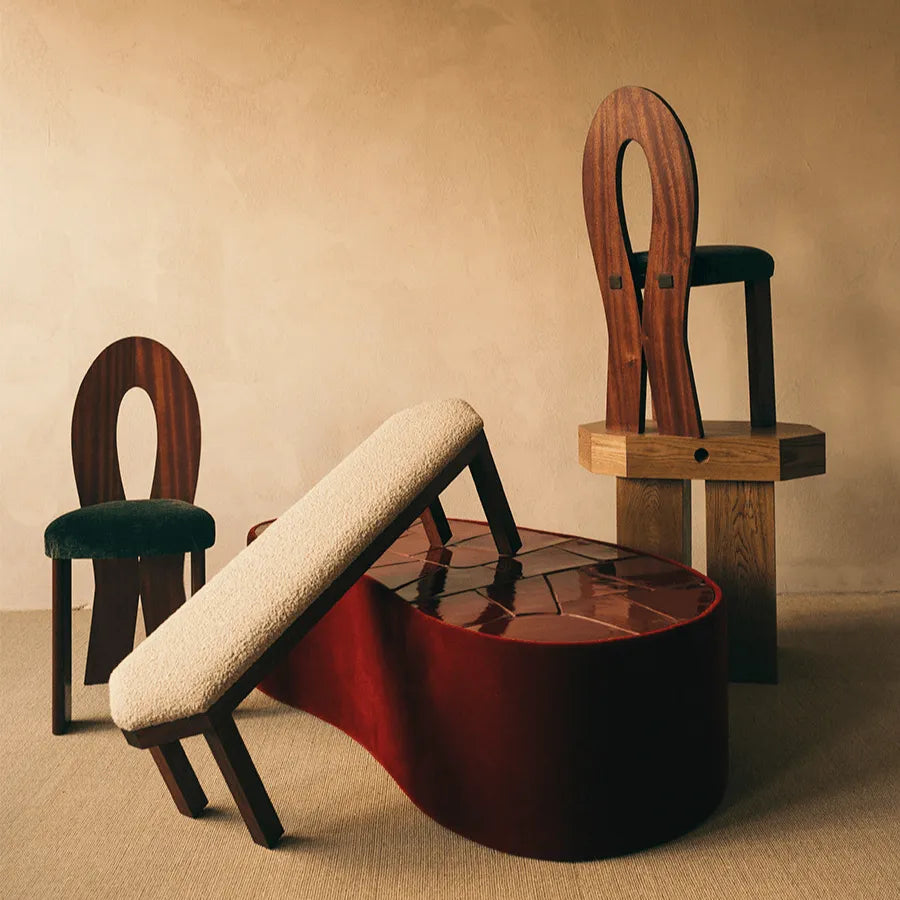 Vintage Dining Chair with Sculptural Back and Velvet Upholstery
