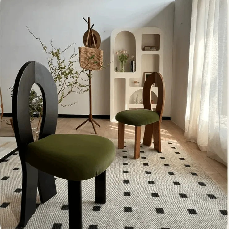 Vintage Dining Chair with Sculptural Back and Velvet Upholstery