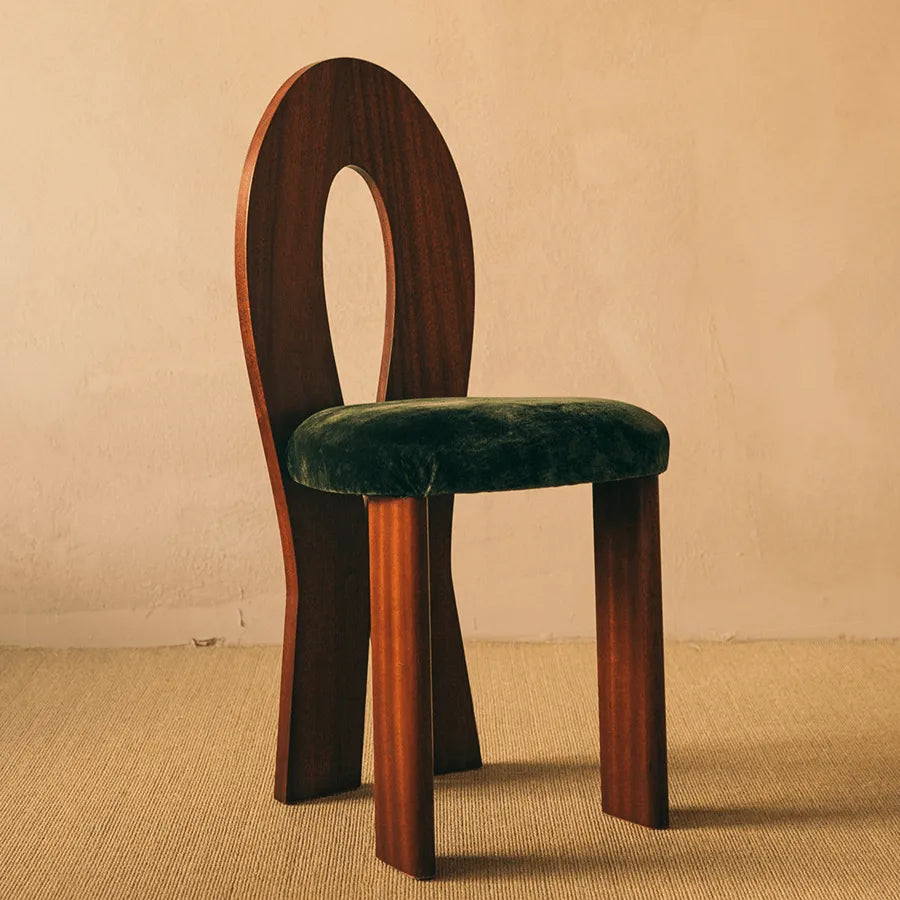 Vintage Dining Chair with Sculptural Back and Velvet Upholstery