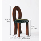 Vintage Dining Chair with Sculptural Back and Velvet Upholstery Dimensions