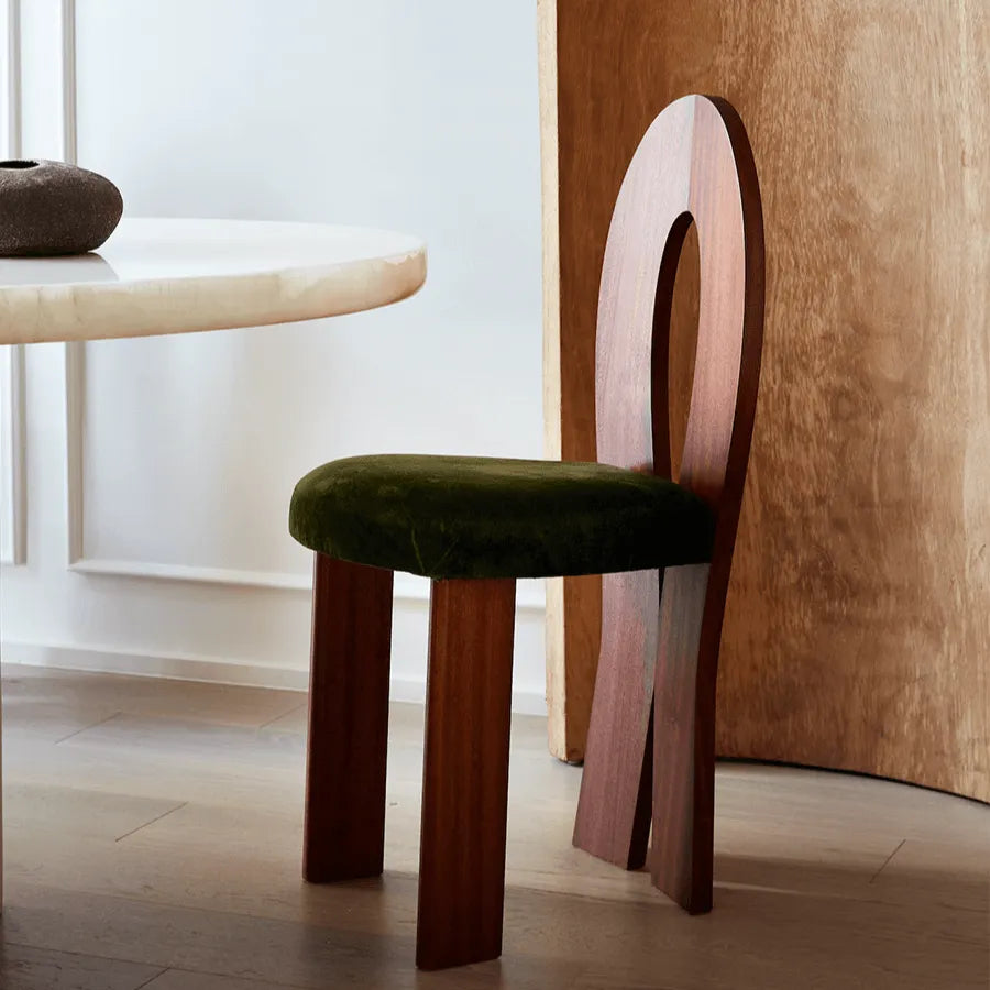 Vintage Dining Chair with Sculptural Back and Velvet Upholstery Main Product Image
