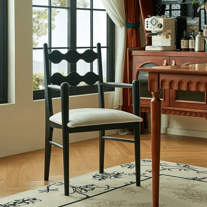 Vintage Dining Chair with Sculptural Wavy Back and Solid Ash Frame