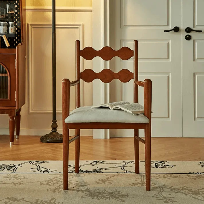 Vintage Dining Chair with Sculptural Wavy Back and Solid Ash Frame