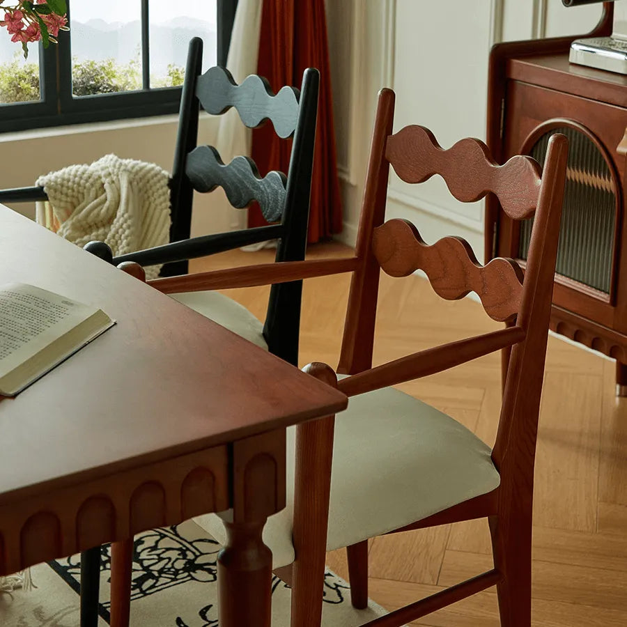 Vintage Dining Chair with Sculptural Wavy Back and Solid Ash Frame