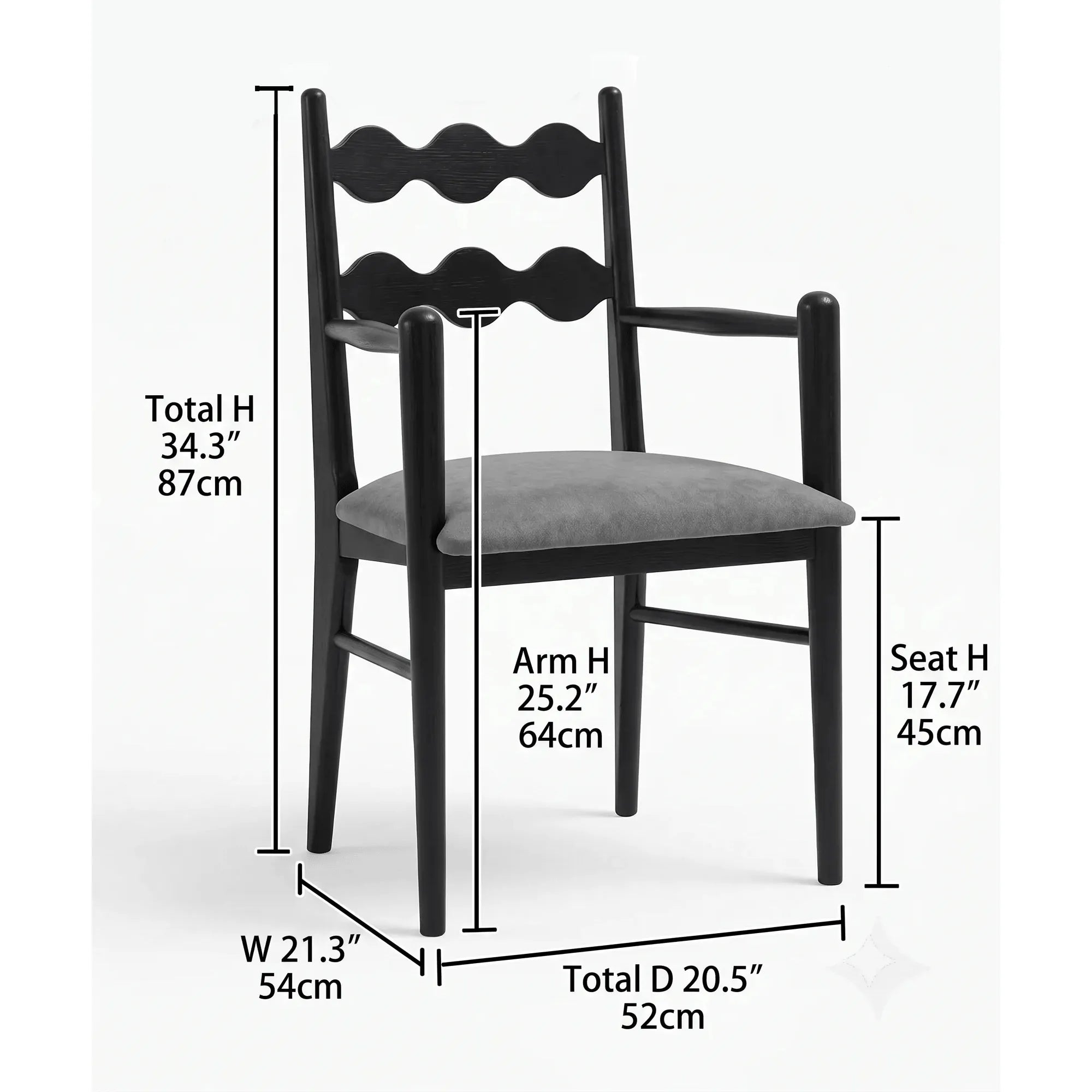 Vintage Dining Chair with Sculptural Wavy Back and Solid Ash Frame Dimensions