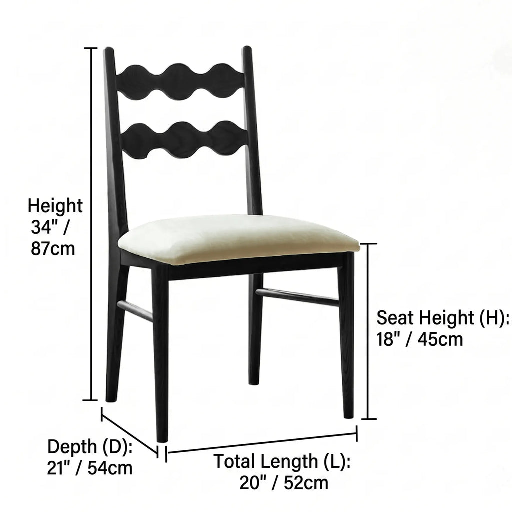 Vintage Dining Chair with Sculptural Wavy Back and Solid Ash Frame Dimensions