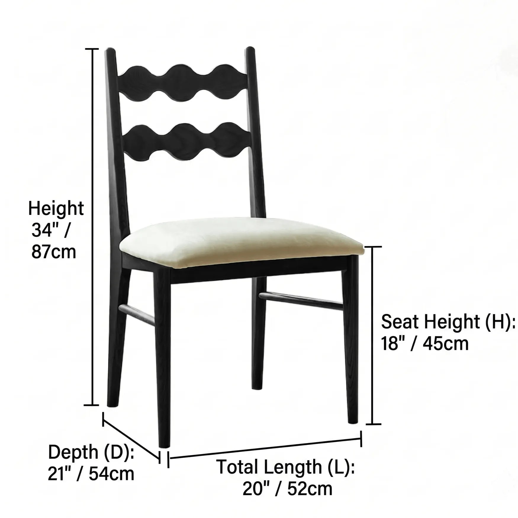Vintage Dining Chair with Sculptural Wavy Back and Solid Ash Frame Dimensions