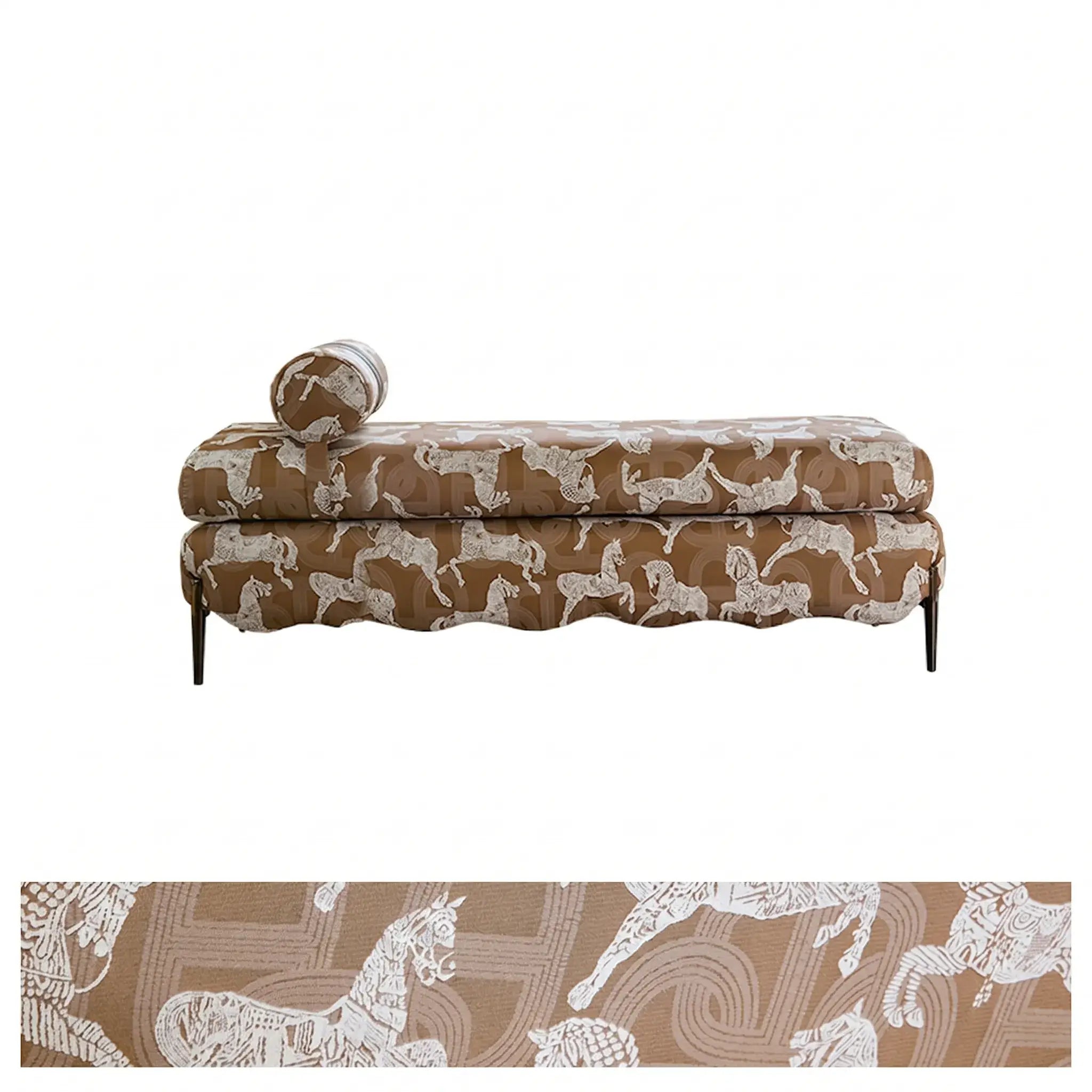 Vintage Fabric Bench with Sculptural Waves and Tapered Metal Legs