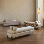 Vintage Fabric Bench with Sculptural Waves and Tapered Metal Legs