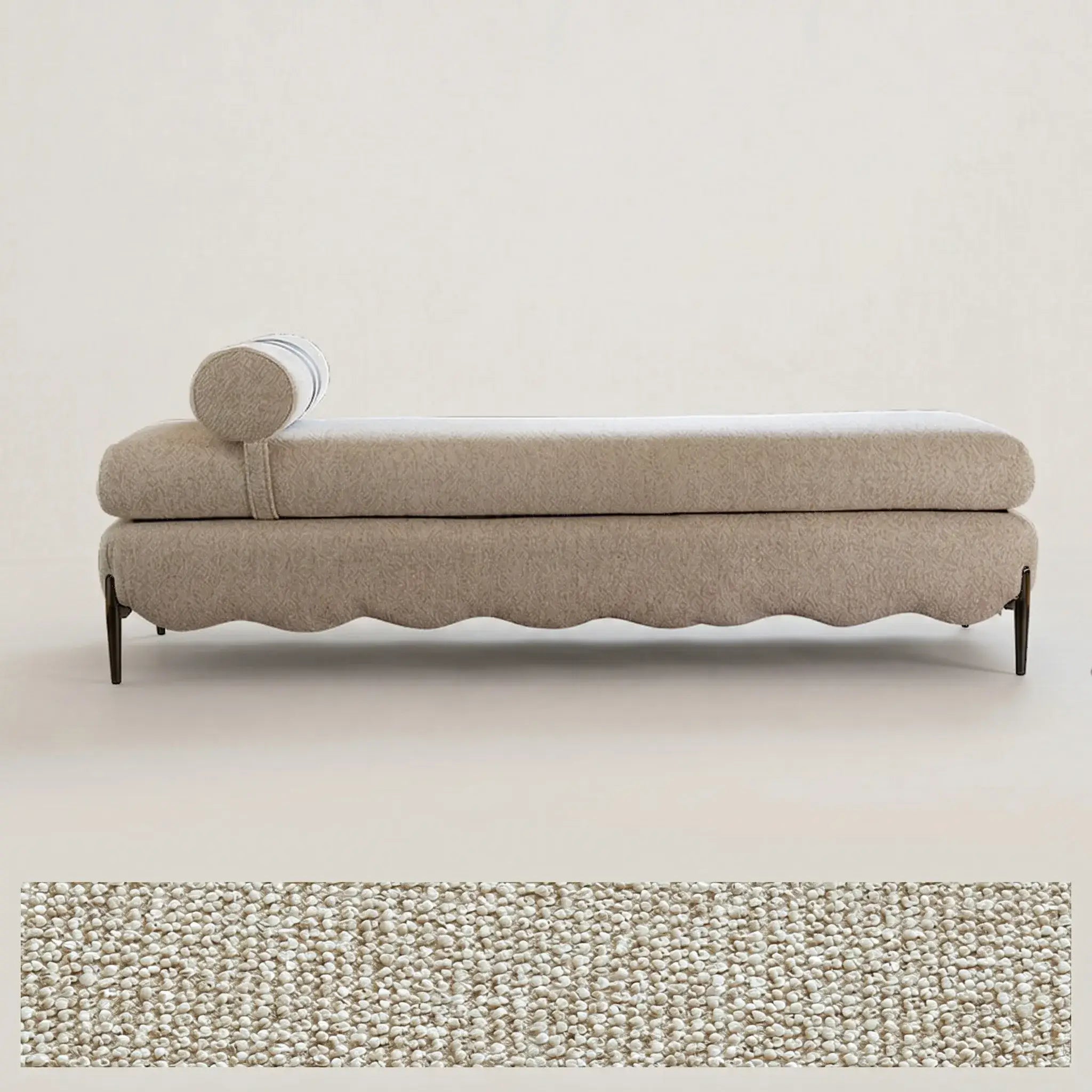 Vintage Fabric Bench with Sculptural Waves and Tapered Metal Legs