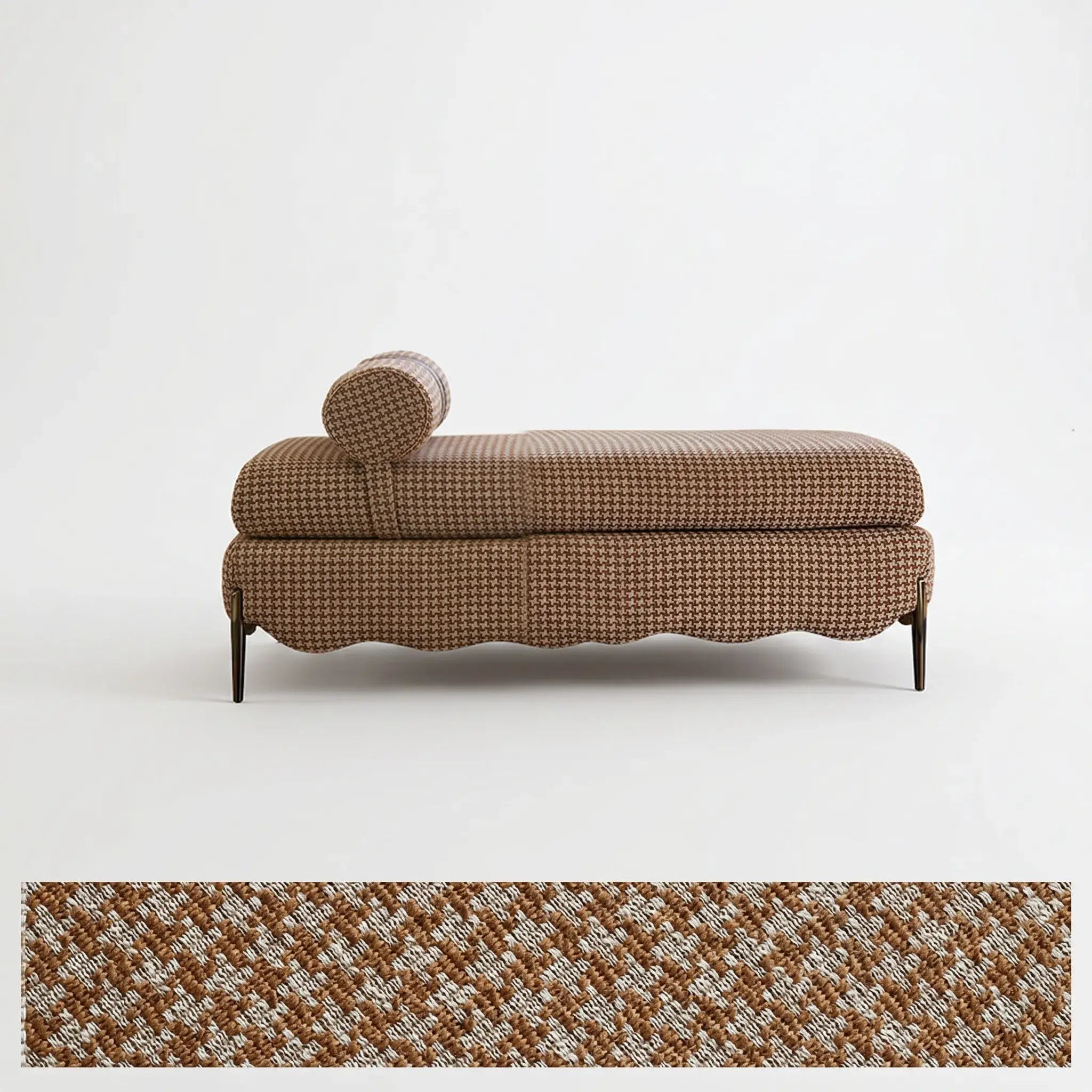 Vintage Fabric Bench with Sculptural Waves and Tapered Metal Legs