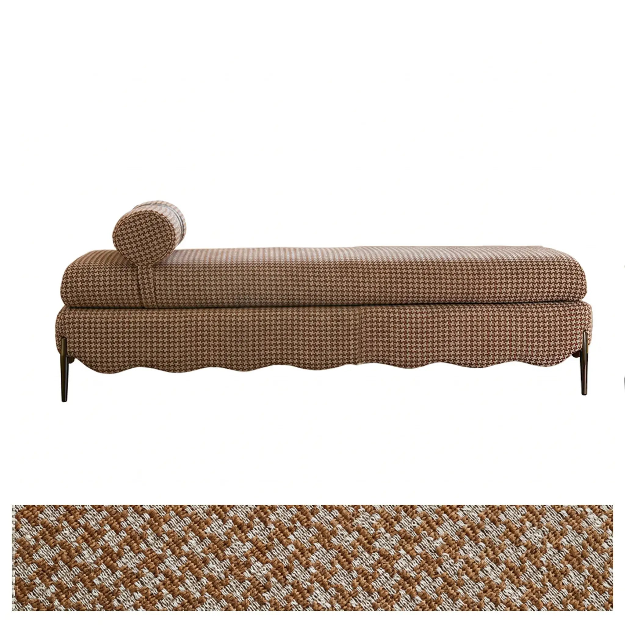 Vintage Fabric Bench with Sculptural Waves and Tapered Metal Legs