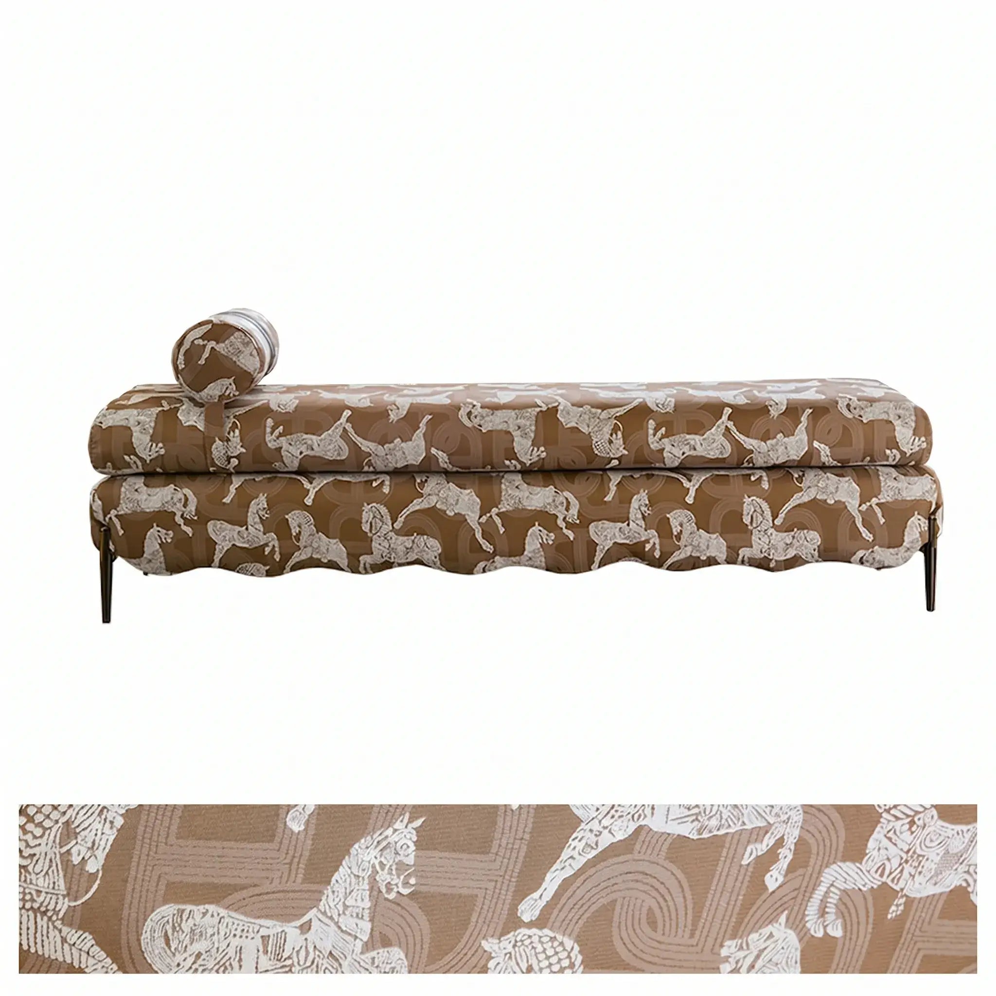 Vintage Fabric Bench with Sculptural Waves and Tapered Metal Legs