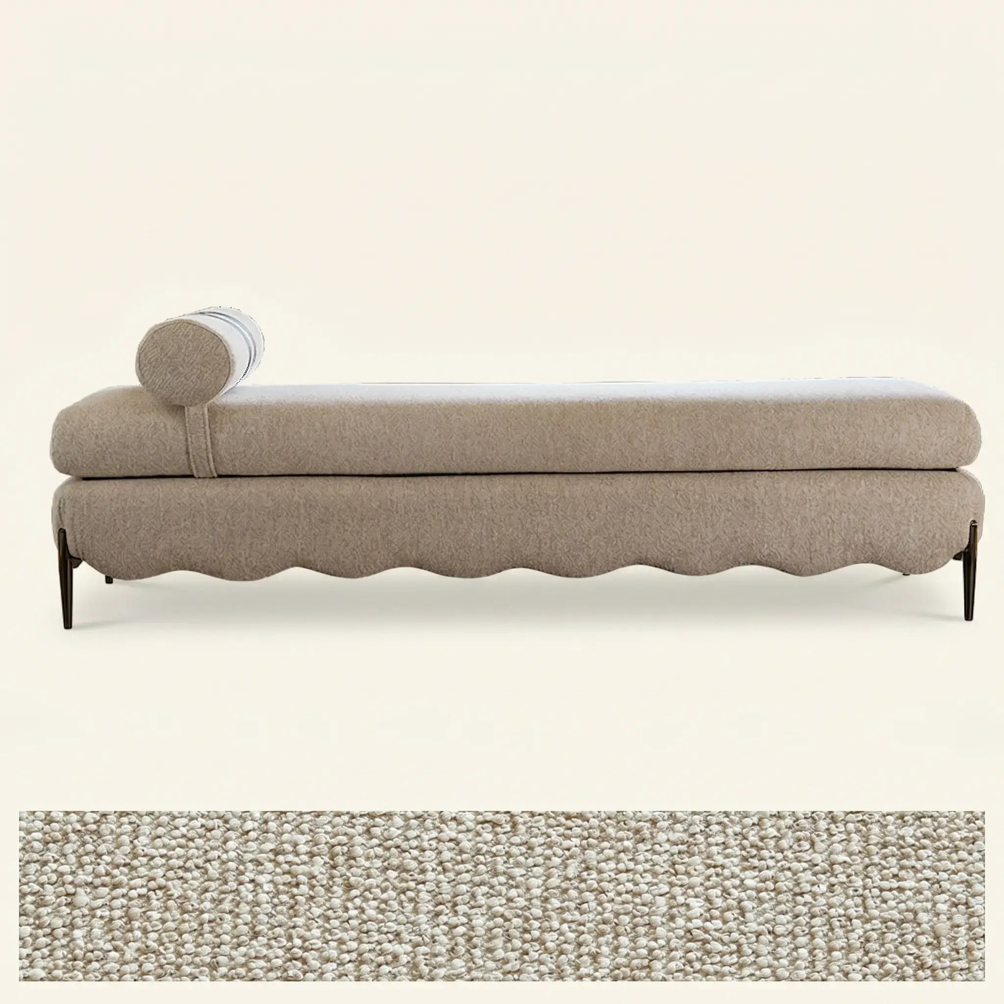 Vintage Fabric Bench with Sculptural Waves and Tapered Metal Legs