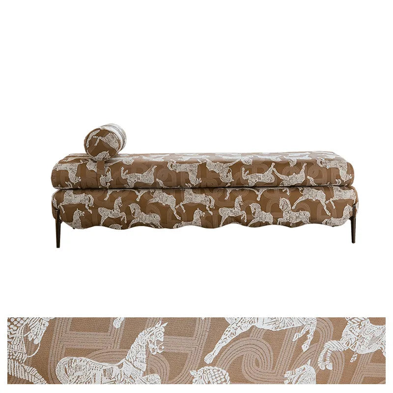 Vintage Fabric Bench with Sculptural Waves and Tapered Metal Legs