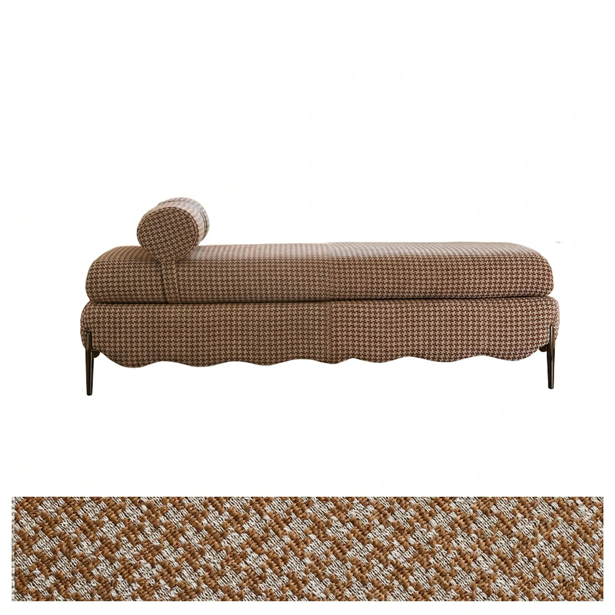 Vintage Fabric Bench with Sculptural Waves and Tapered Metal Legs