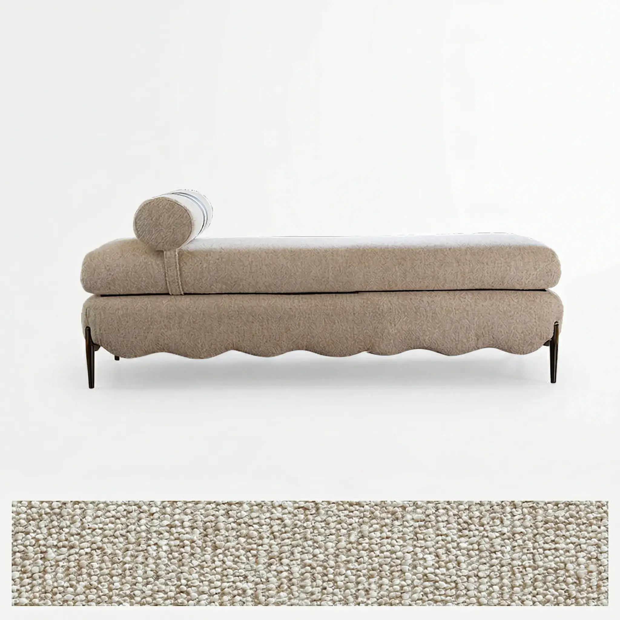 Vintage Fabric Bench with Sculptural Waves and Tapered Metal Legs