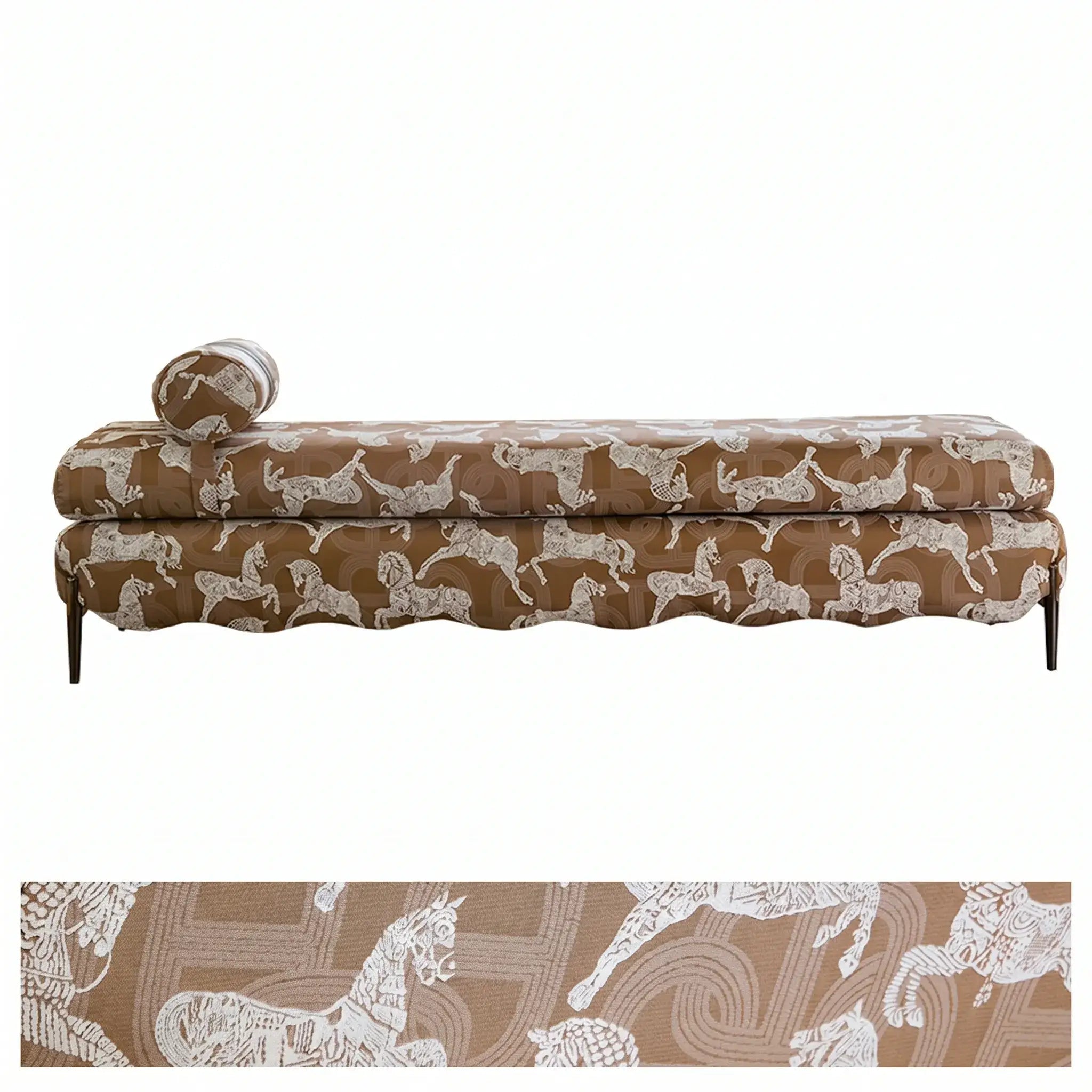 Vintage Fabric Bench with Sculptural Waves and Tapered Metal Legs