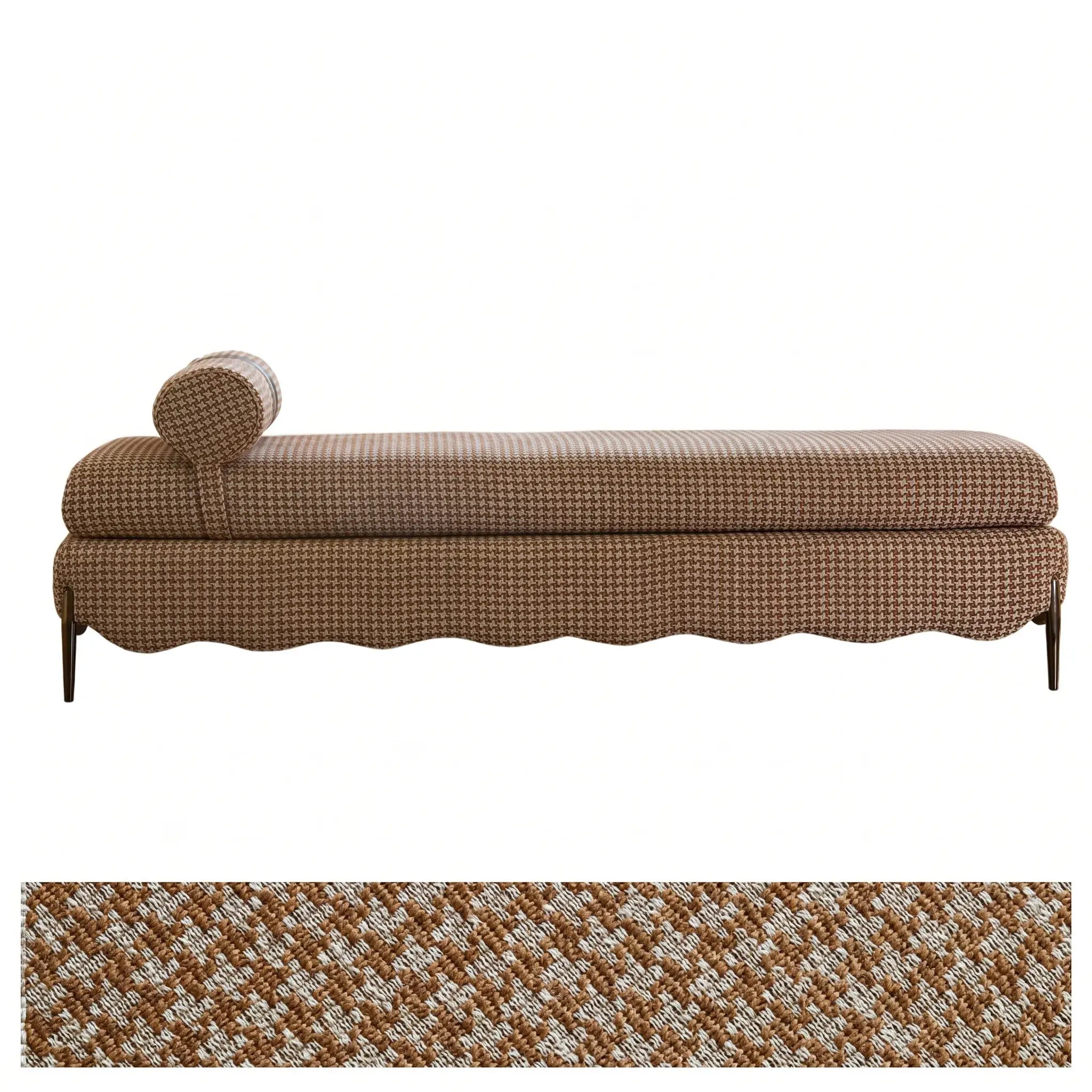Vintage Fabric Bench with Sculptural Waves and Tapered Metal Legs