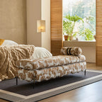 Vintage Fabric Bench with Sculptural Waves and Tapered Metal Legs Main Product Image