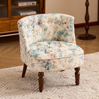 Vintage Floral Accent Chair Series With Ottoman, Curved Back and Wood Legs
