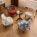 Vintage Floral Accent Chair Series With Ottoman, Curved Back and Wood Legs