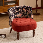 Vintage Floral Accent Chair Series With Ottoman, Curved Back and Wood Legs