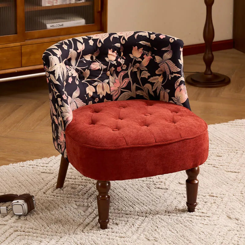 Vintage Floral Accent Chair Series With Ottoman, Curved Back and Wood Legs