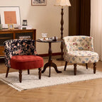 Vintage Floral Accent Chair Series With Ottoman, Curved Back and Wood Legs