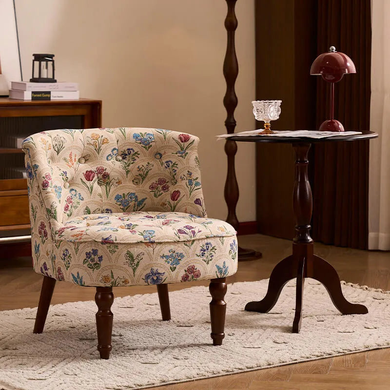 Vintage Floral Accent Chair Series With Ottoman, Curved Back and Wood Legs Main Product Image