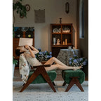 Vintage Floral Accent Chair Series With Ottoman, Green Velvet and Solid Wood Frame