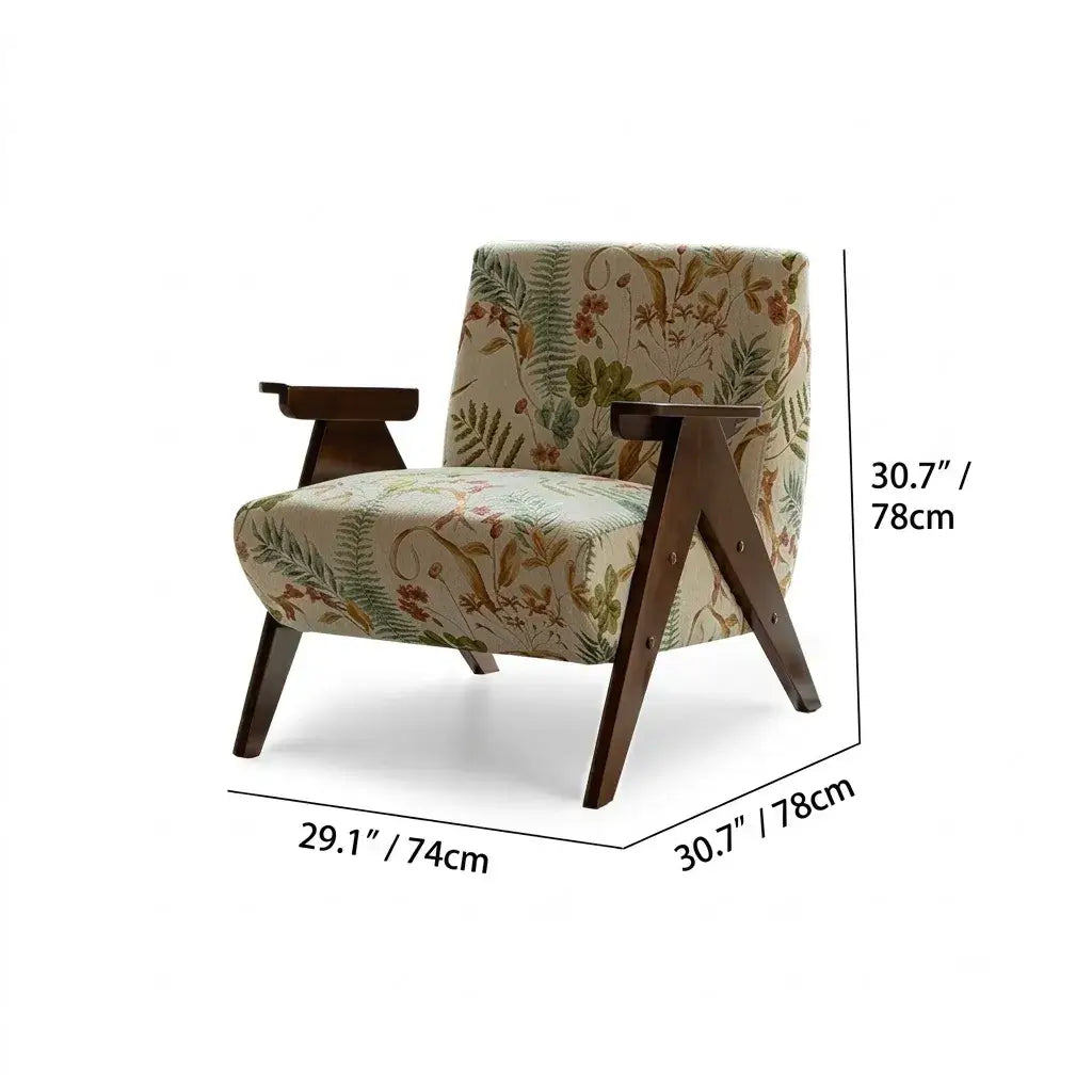 Vintage Floral Accent Chair Series With Ottoman, Green Velvet and Solid Wood Frame