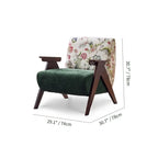 Vintage Floral Accent Chair Series With Ottoman, Green Velvet and Solid Wood Frame Dimensions