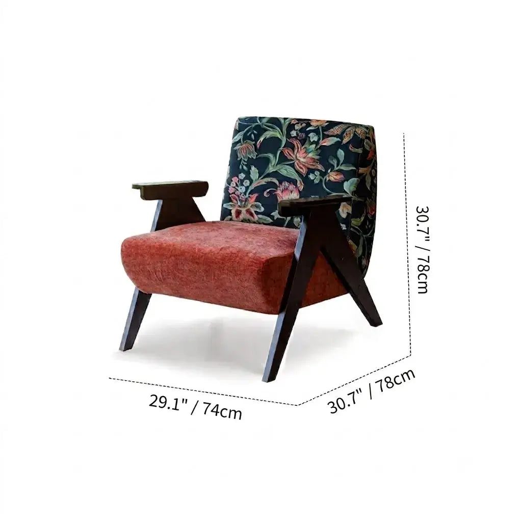Vintage Floral Accent Chair Series With Ottoman, Green Velvet and Solid Wood Frame
