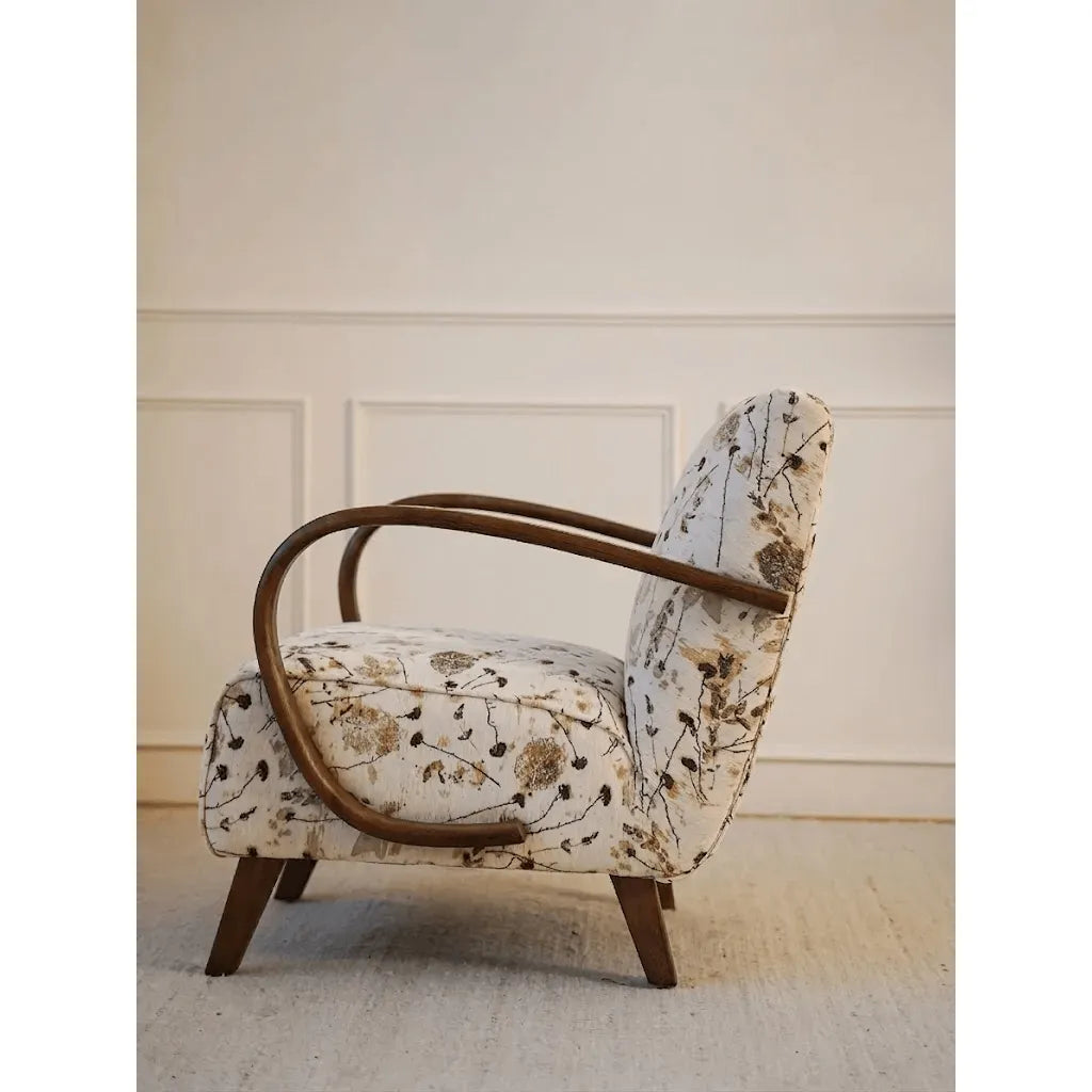 Vintage Floral Accent Chair with Walnut Wood Arms for Reading Nooks